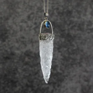 Kailash-Blessed Spiritual Energy Pendant - Clear Quartz Aquamarine Silver