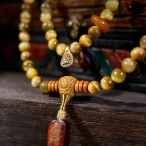 Tibetan Wealth Tiger Eye & Amber Necklace Tibetan Wealth