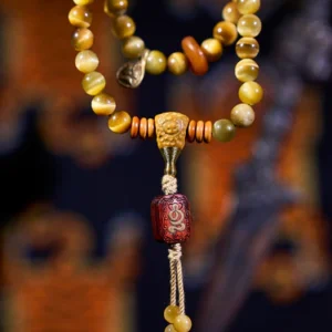 Tibetan Wealth Tiger Eye & Amber Necklace Tibetan Wealth